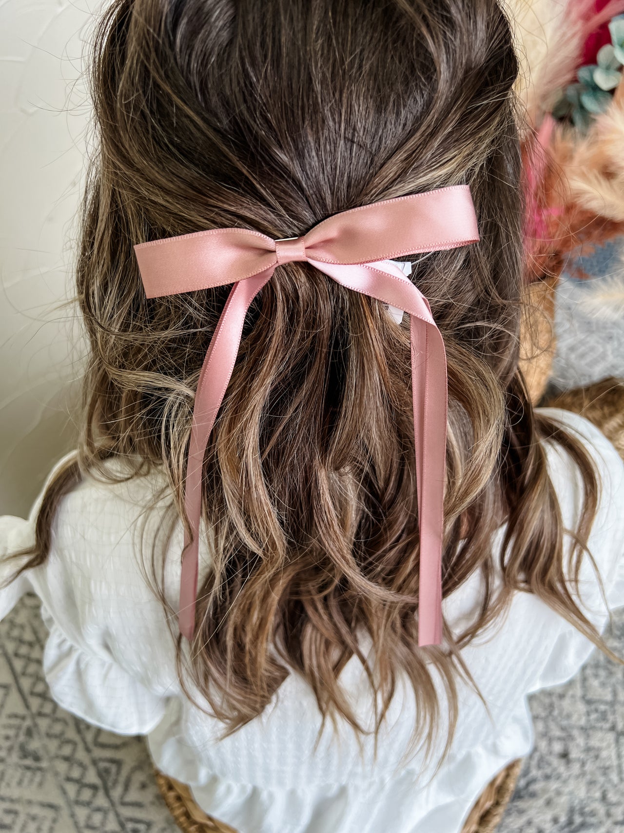 Gracie Long Bow Hair Clip- Peach