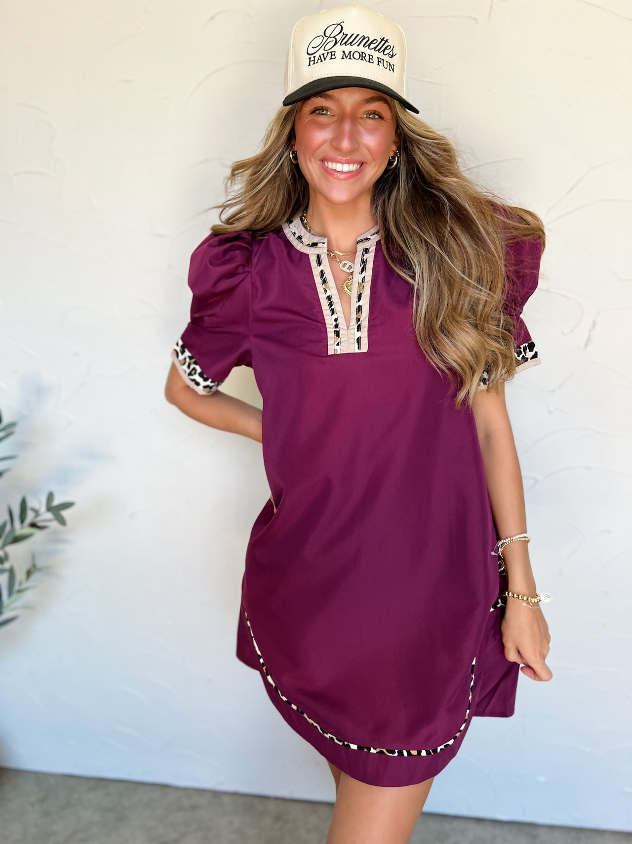 Follow Along Cheetah Contrast Trim Puff Sleeve Dress