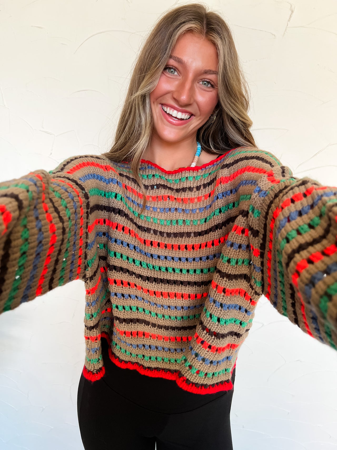 Bet On Me Multi Color Stripe Oversized Sweater- Mocha