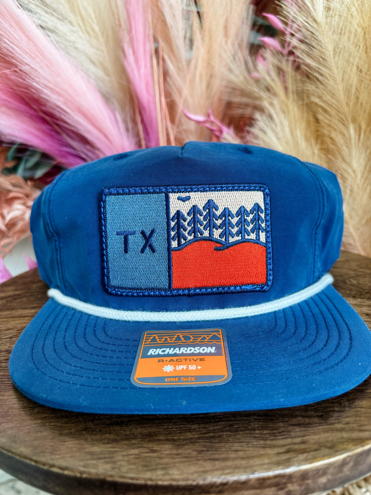 TX Pineywoods Flag Patch Flat Bill Hat- Navy/White Rope