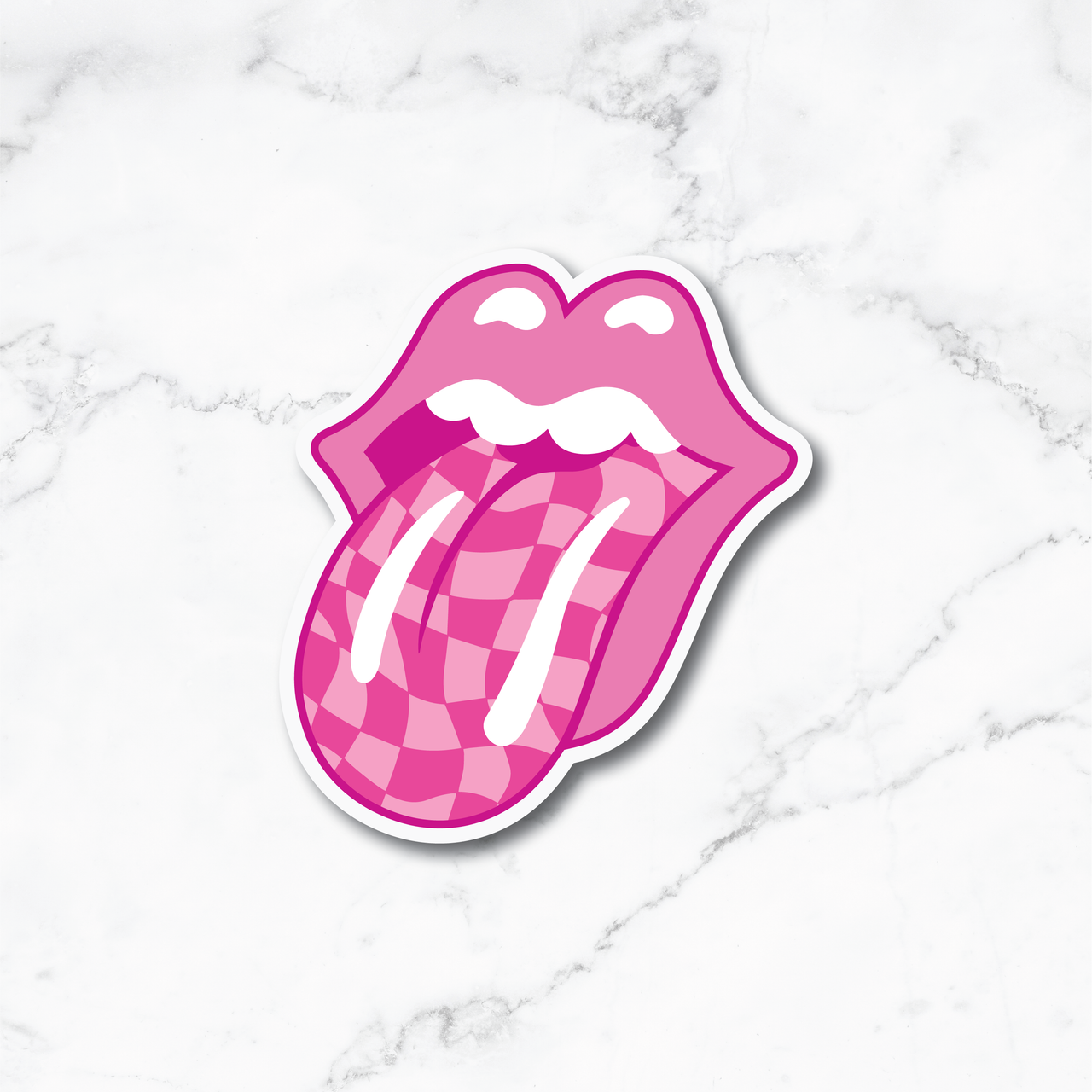 Pink Checkered Tongue Sticker
