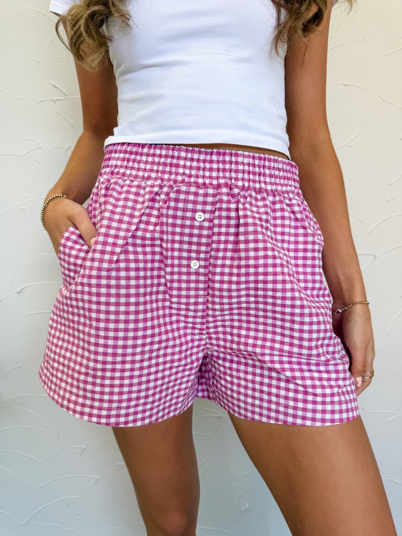 It's A Must Gingham Boxer Shorts- Hot Pink