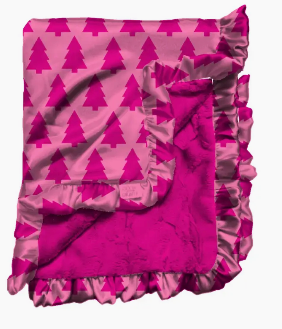 Dreaming of A Pink Christmas Satin Ruffle Blanket