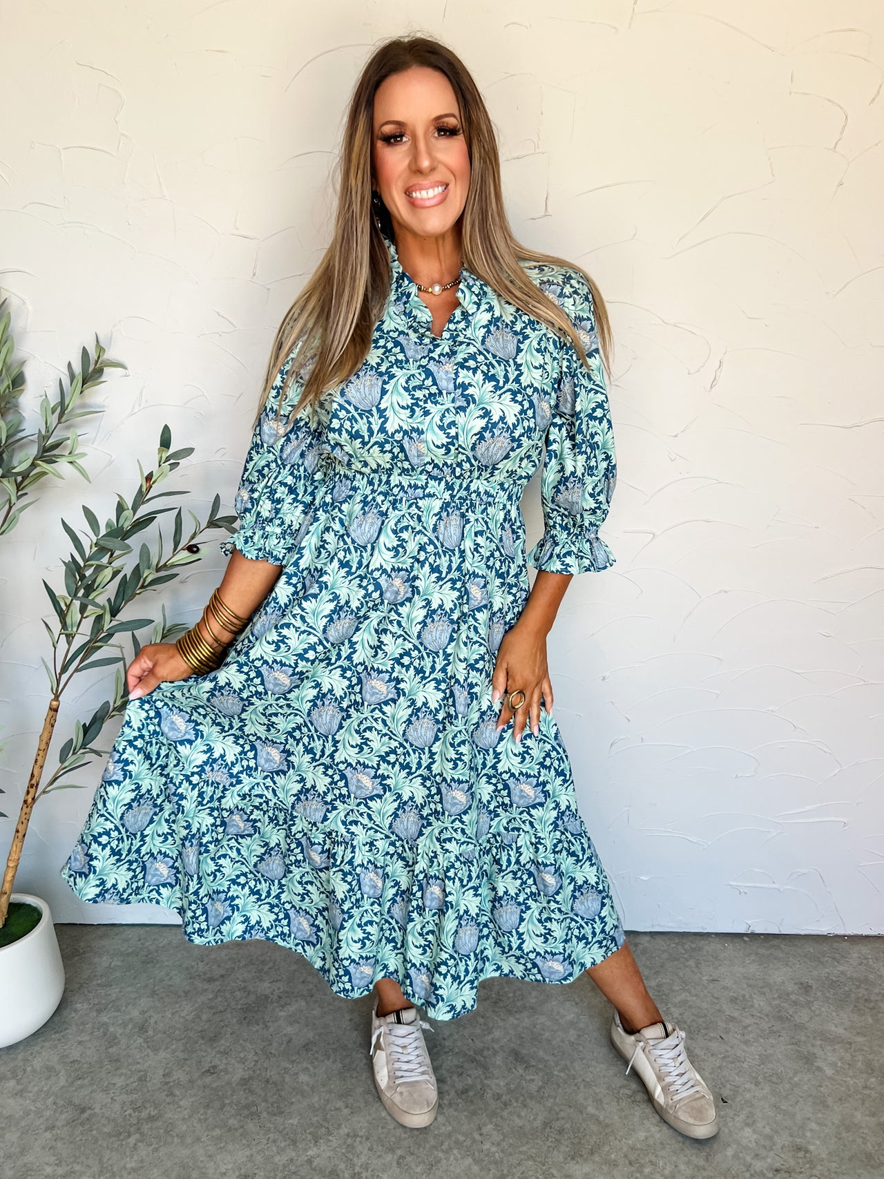 Sounds Like A Plan Abstract Ruffle Midi Dress