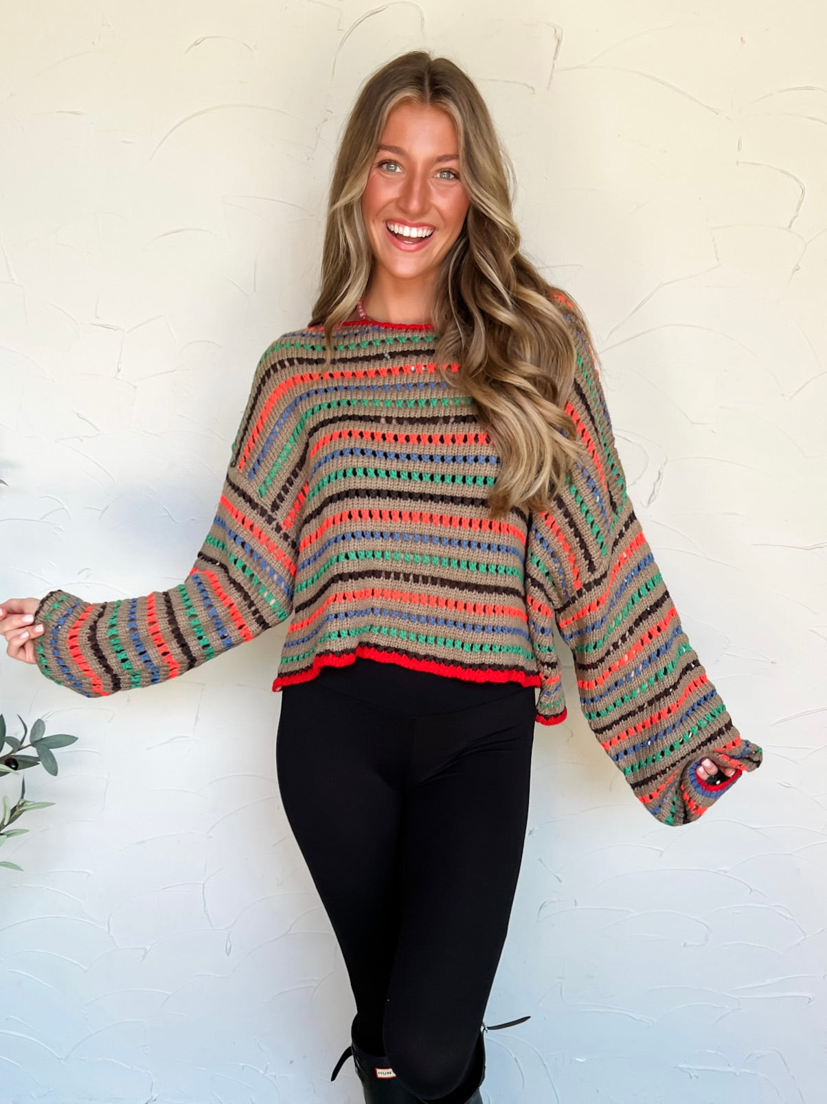 Bet On Me Multi Color Stripe Oversized Sweater- Mocha