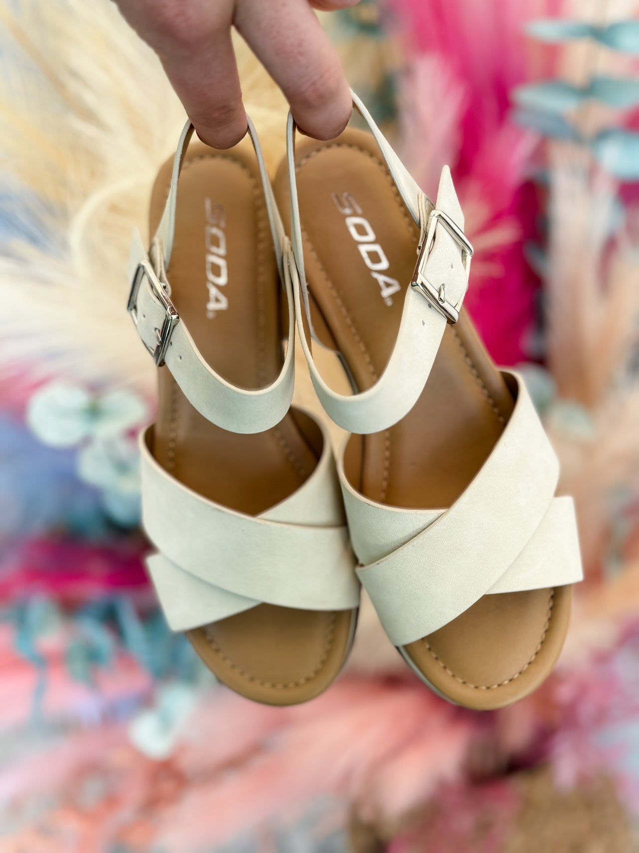 Clever Strappy Wedge- Beige Nubuck