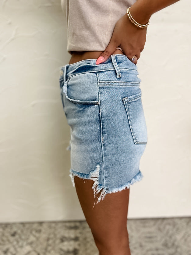 A Visual Masterpiece High Rise Distressed Shorts- Light