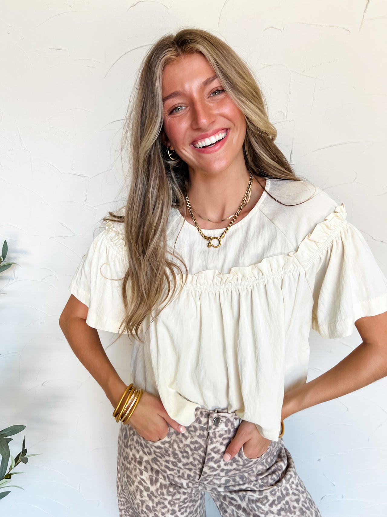 Stand Together Front Gathered Top- Cream