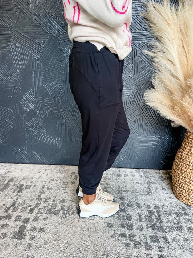 Trip Into Town High Waisted Joggers- Black