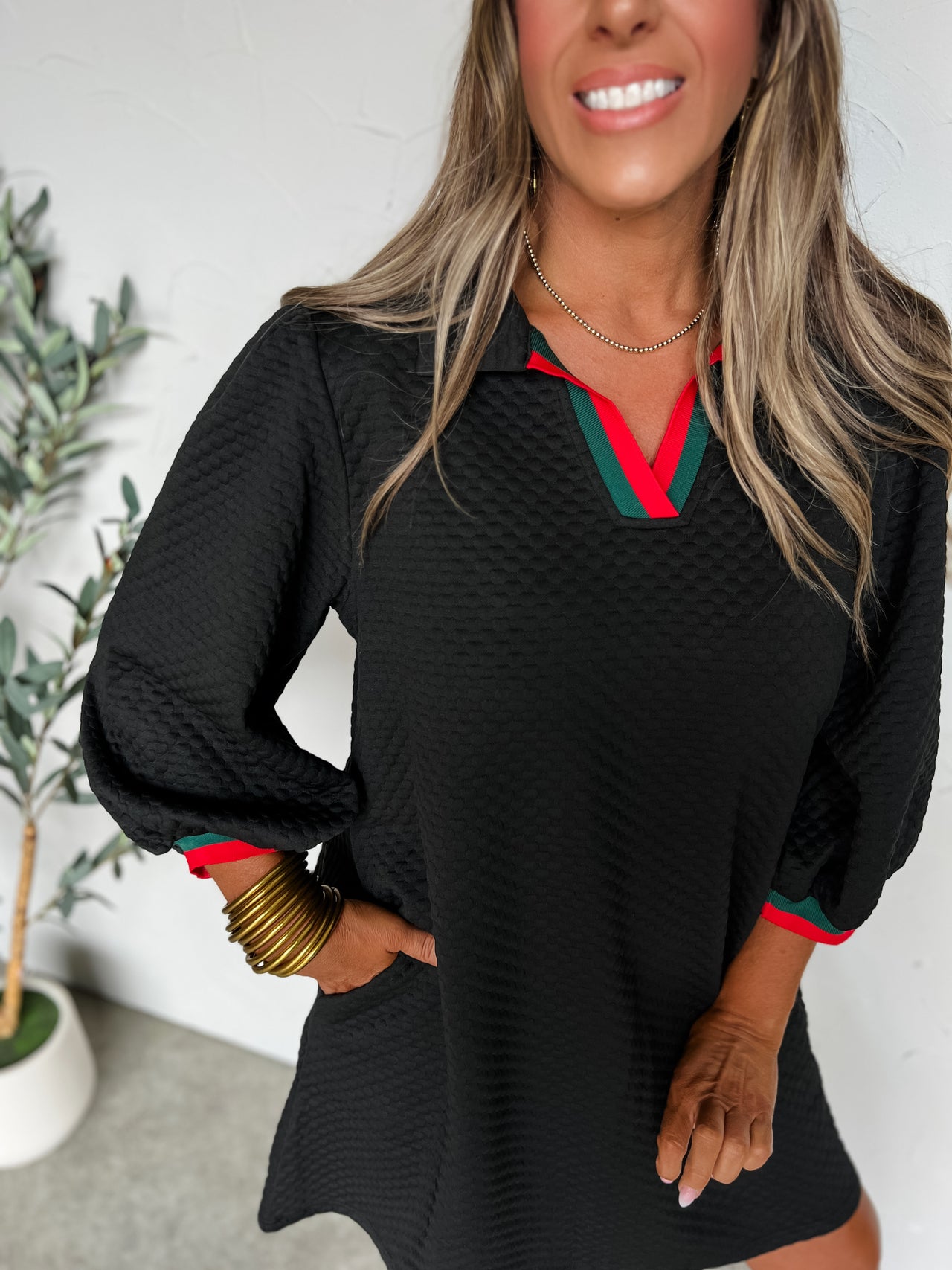 What's Next V Neck Stripe Top- Black