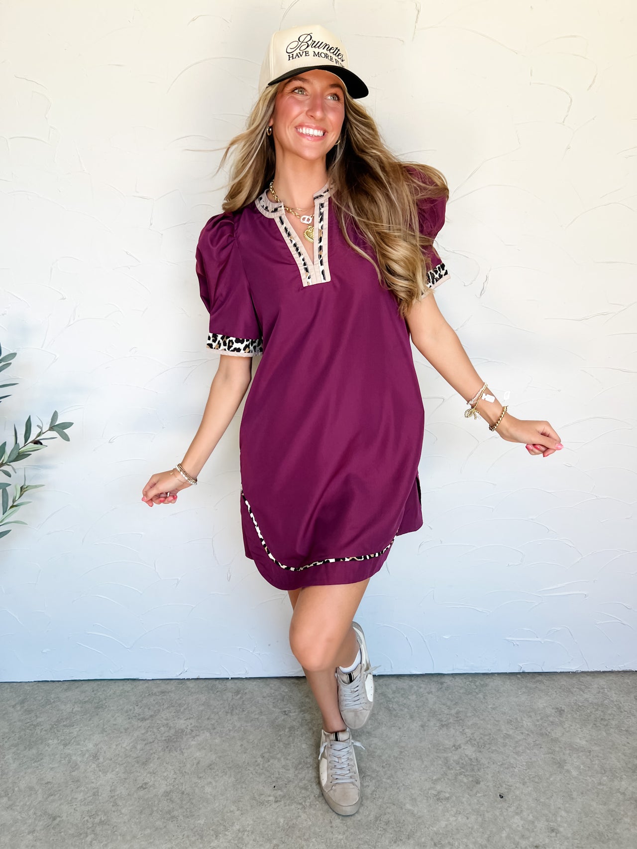 Follow Along Cheetah Contrast Trim Puff Sleeve Dress