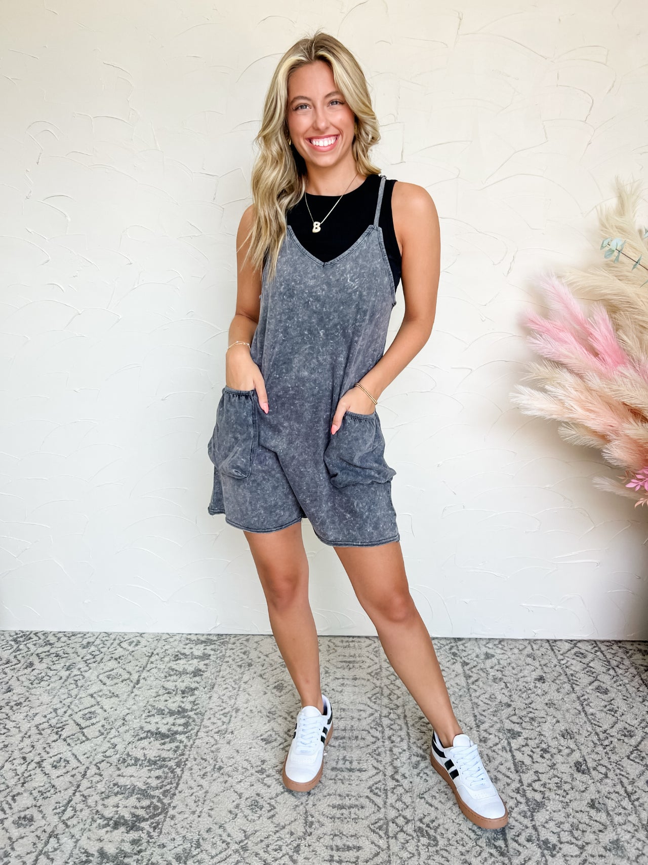 All Around Town Washed Knit Romper- Black