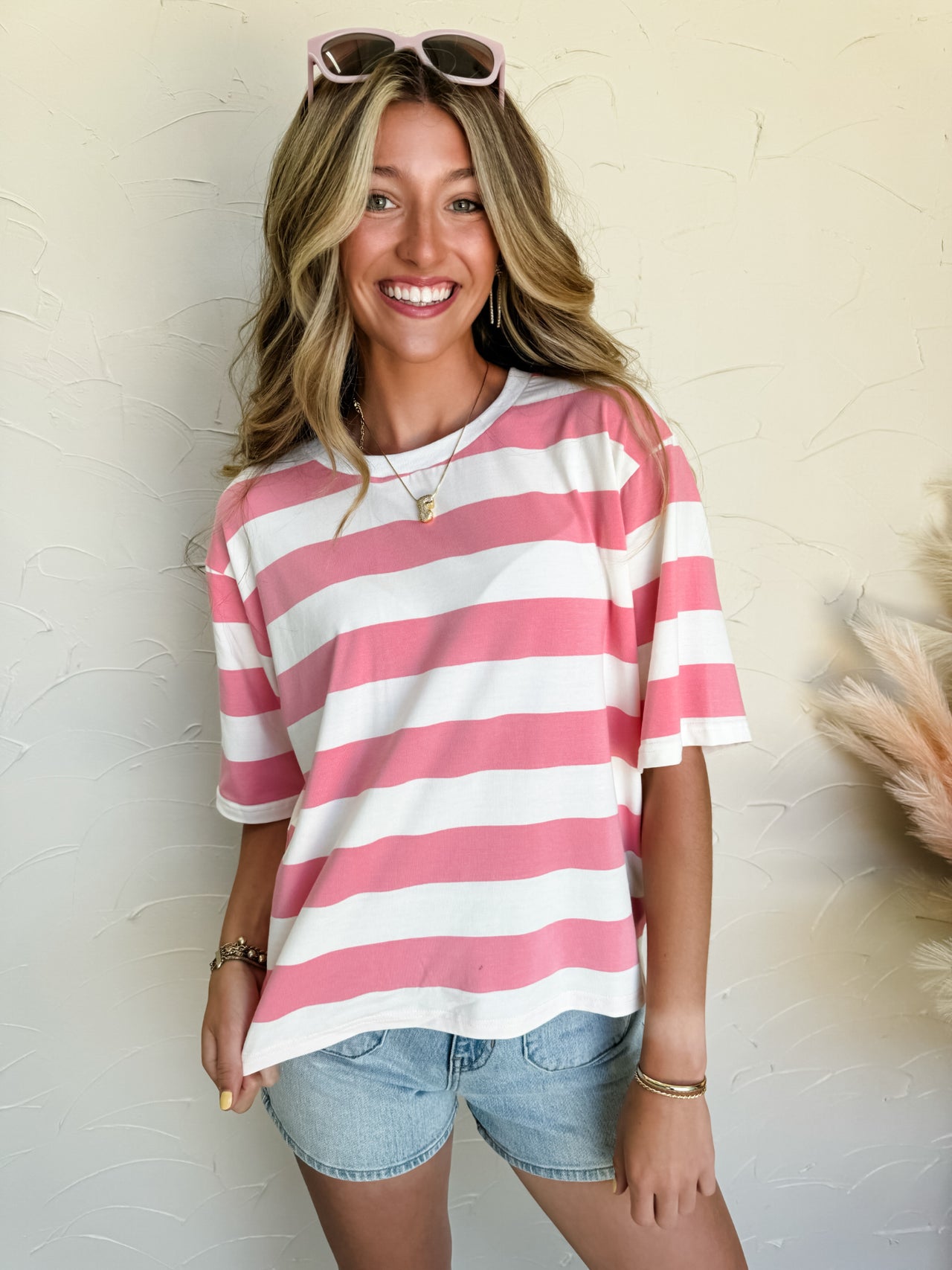 Laid Out On The Line Striped Top- Pink