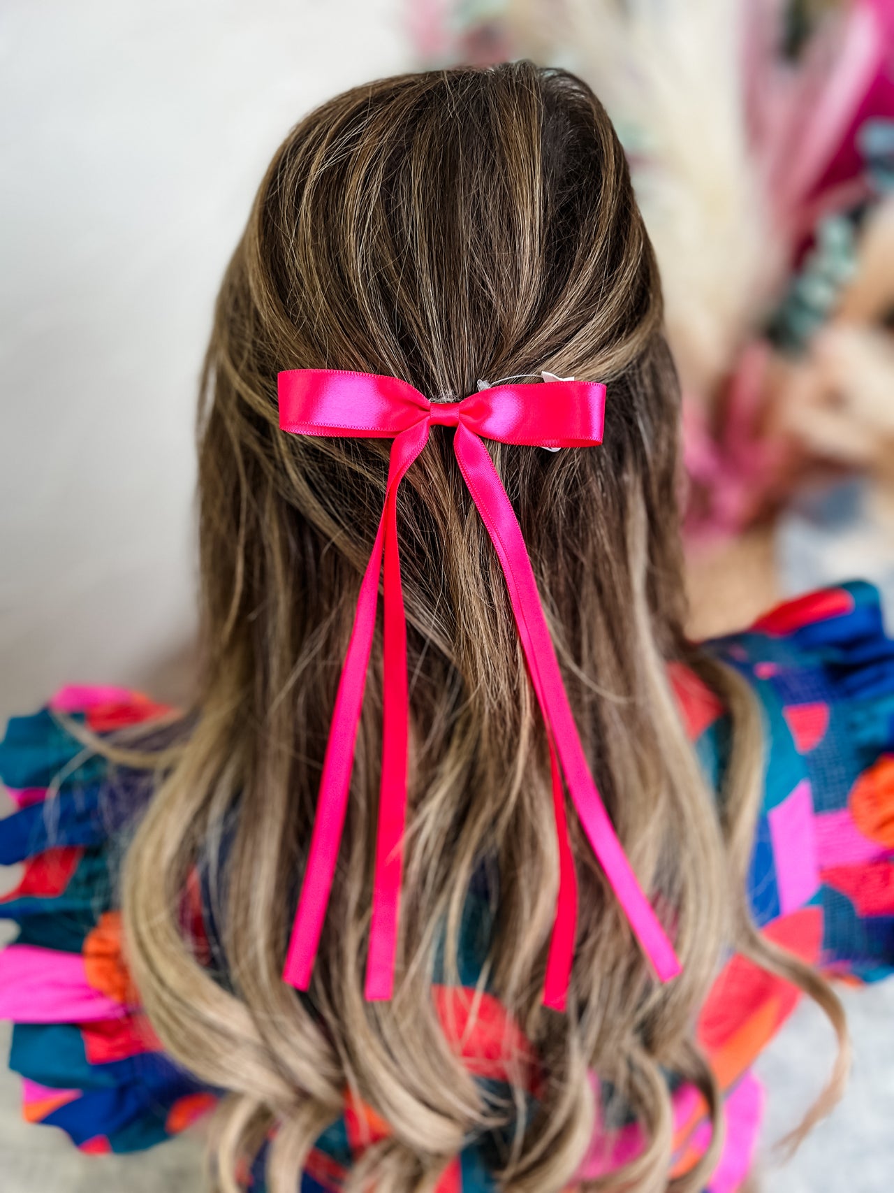 Gracie Long Bow Hair Clip- Fuchsia