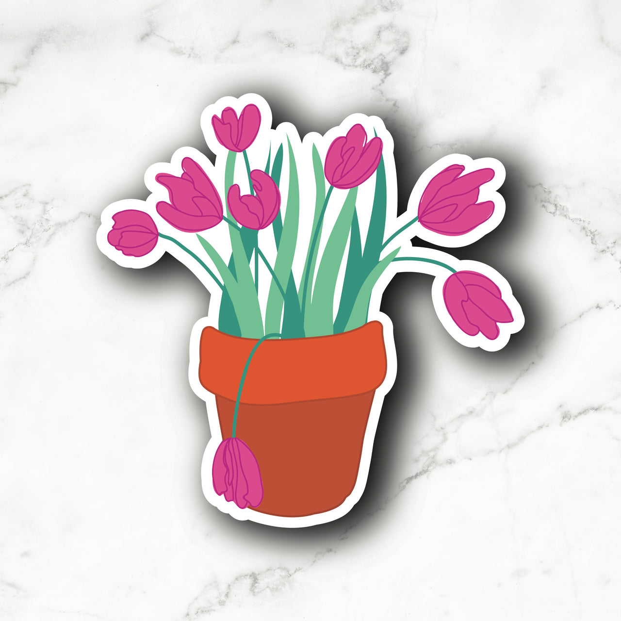 Potted Pink Tulips Sticker