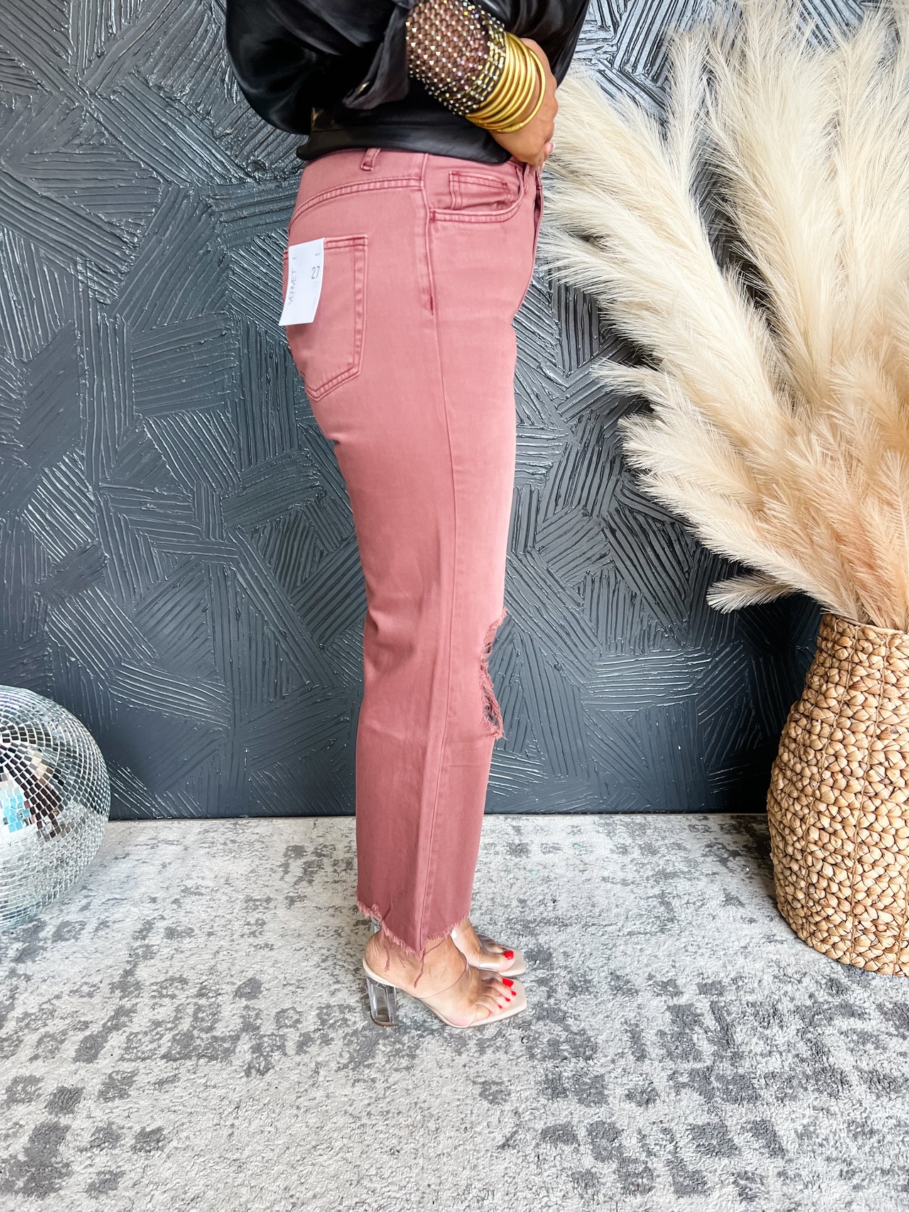 On The Move 90's Vintage Crop Flare Jeans- Wine