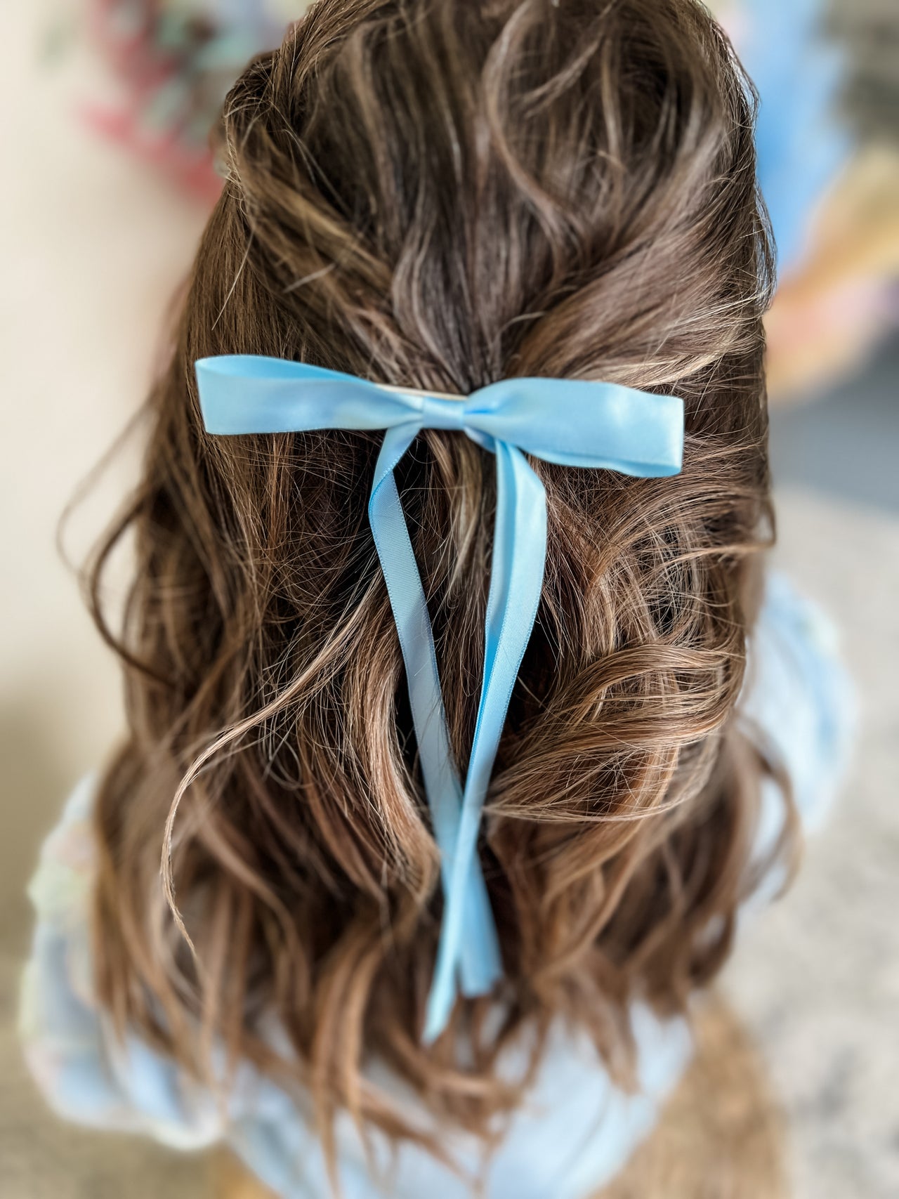 Gracie Long Bow Hair Clip- Blue