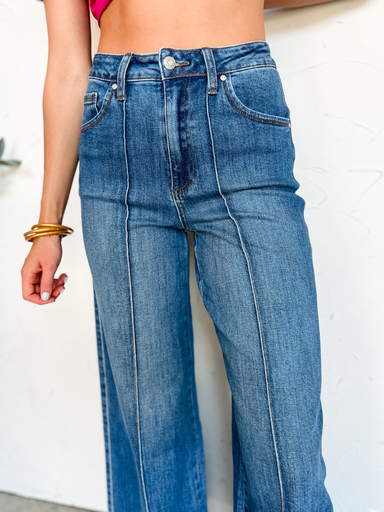 Prettiest Wish High Rise Wide Leg Jeans- Medium Wash