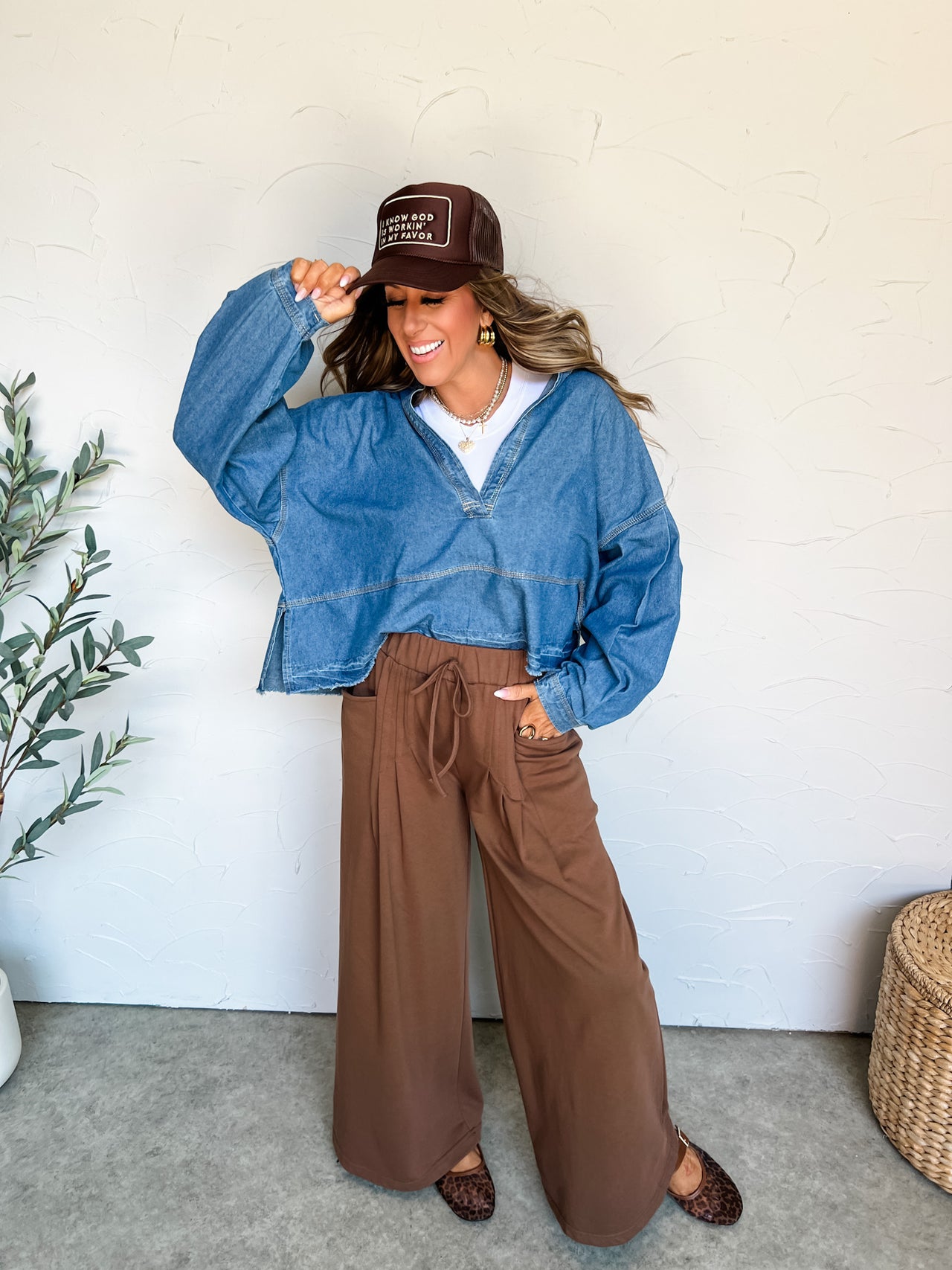 Wonder With Me Mineral Washed Long Sleeve Top- Dark Denim