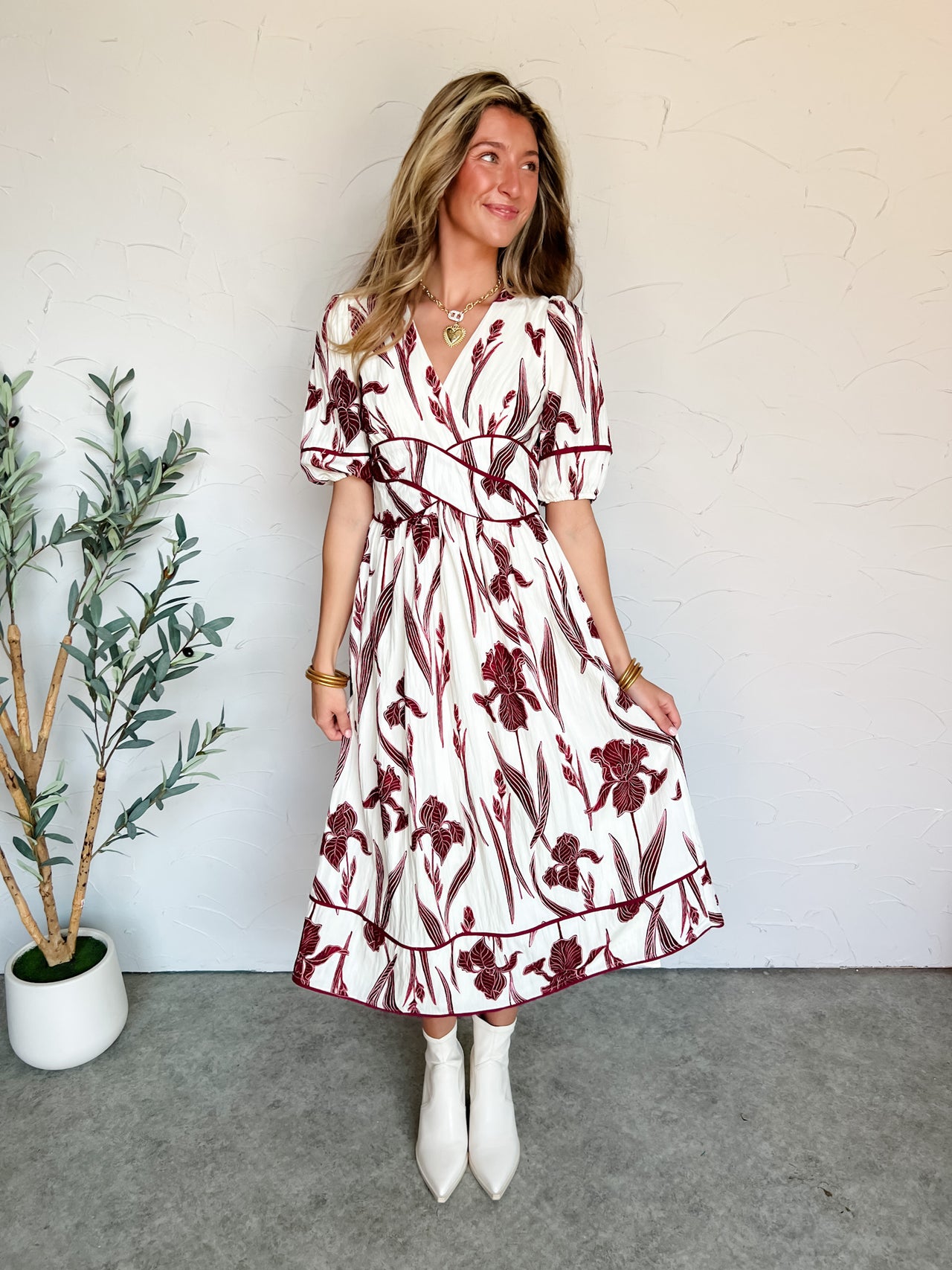 Turn A New Leaf Floral Puff Sleeve Dress