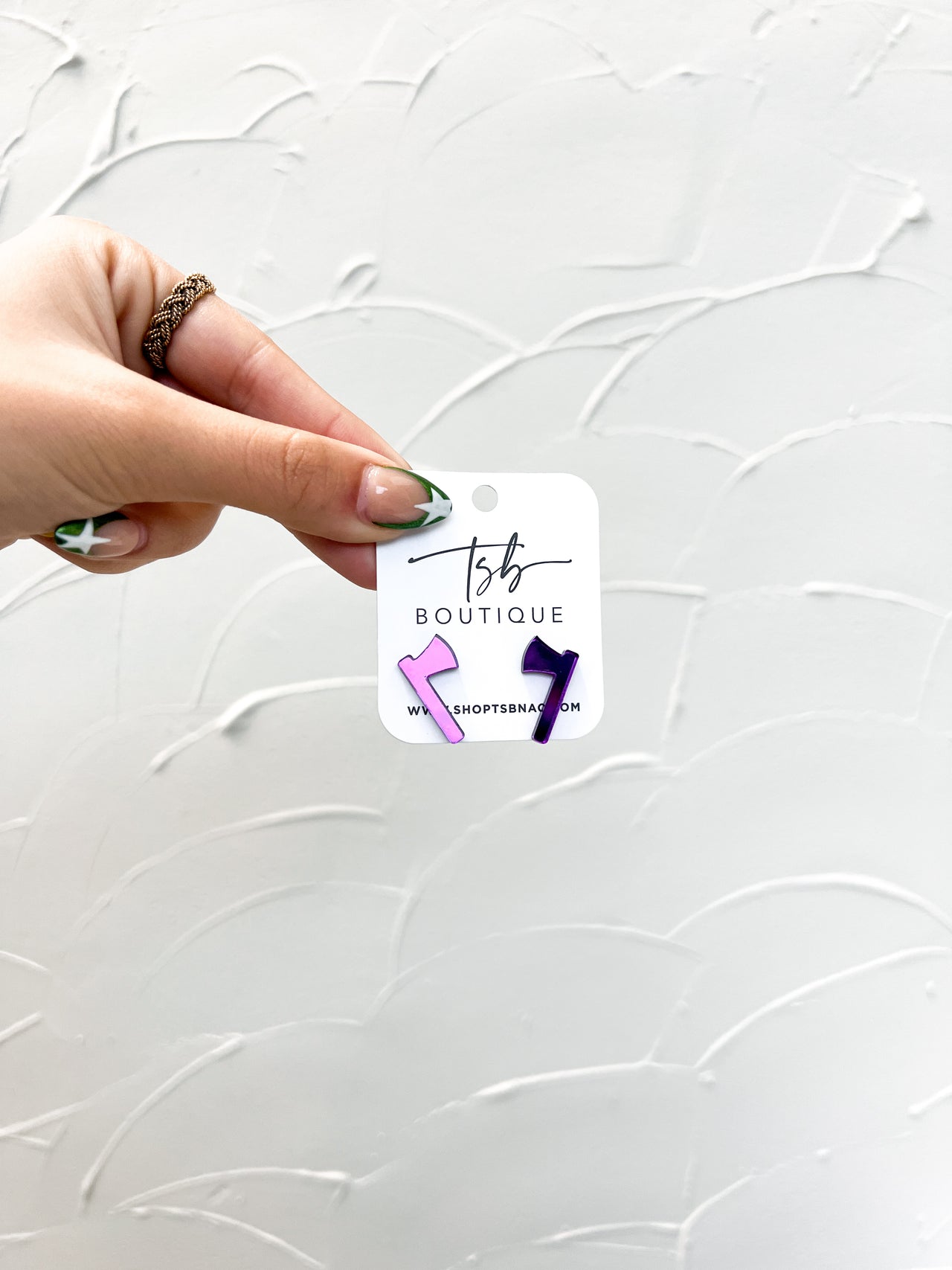Purple Mirror Axe Stud Earrings