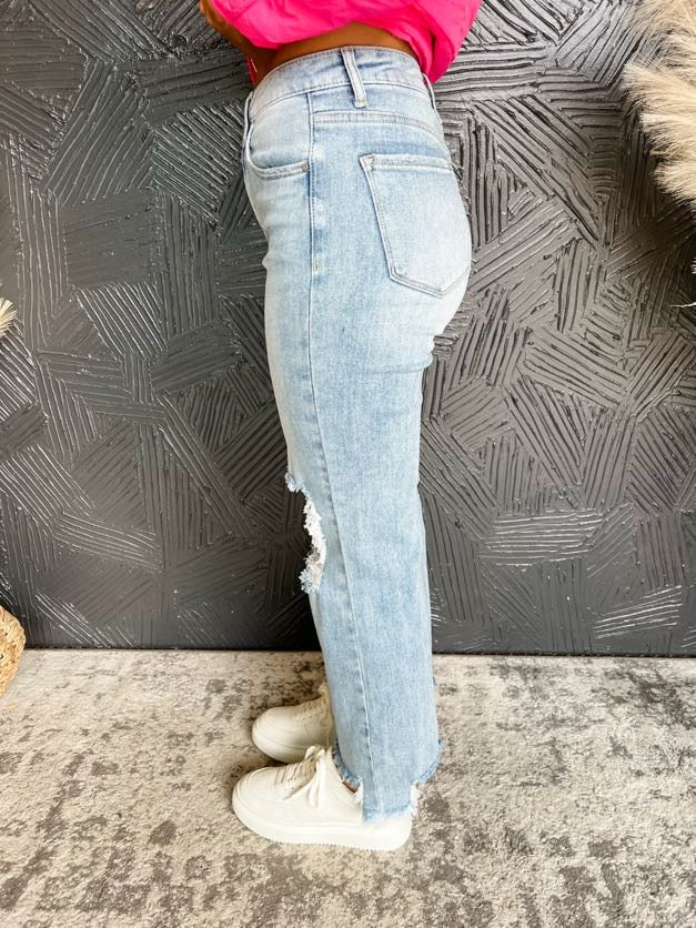 Just A Minute High Rise Crop Jeans- Light