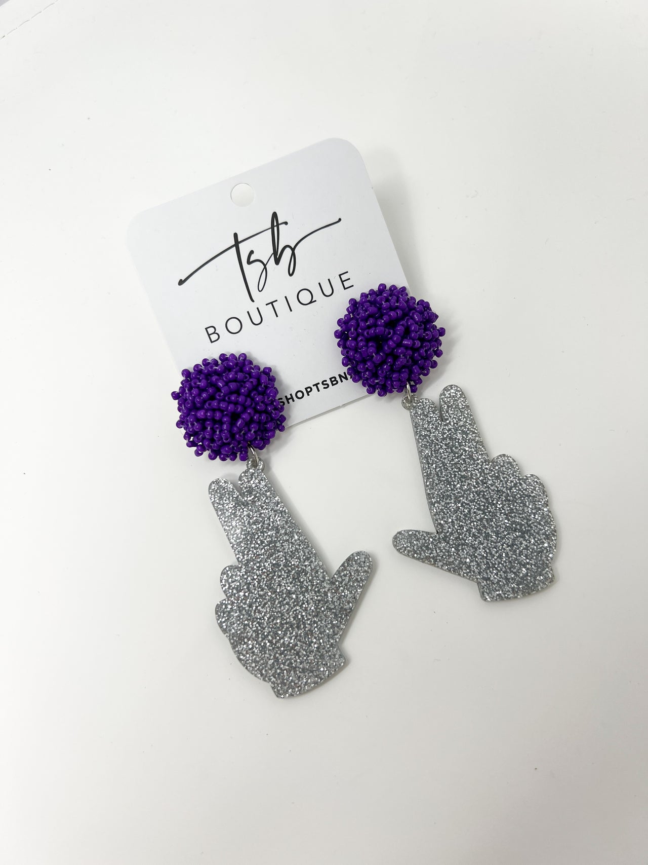 Silver Glitter Axe'em Hand Earrings