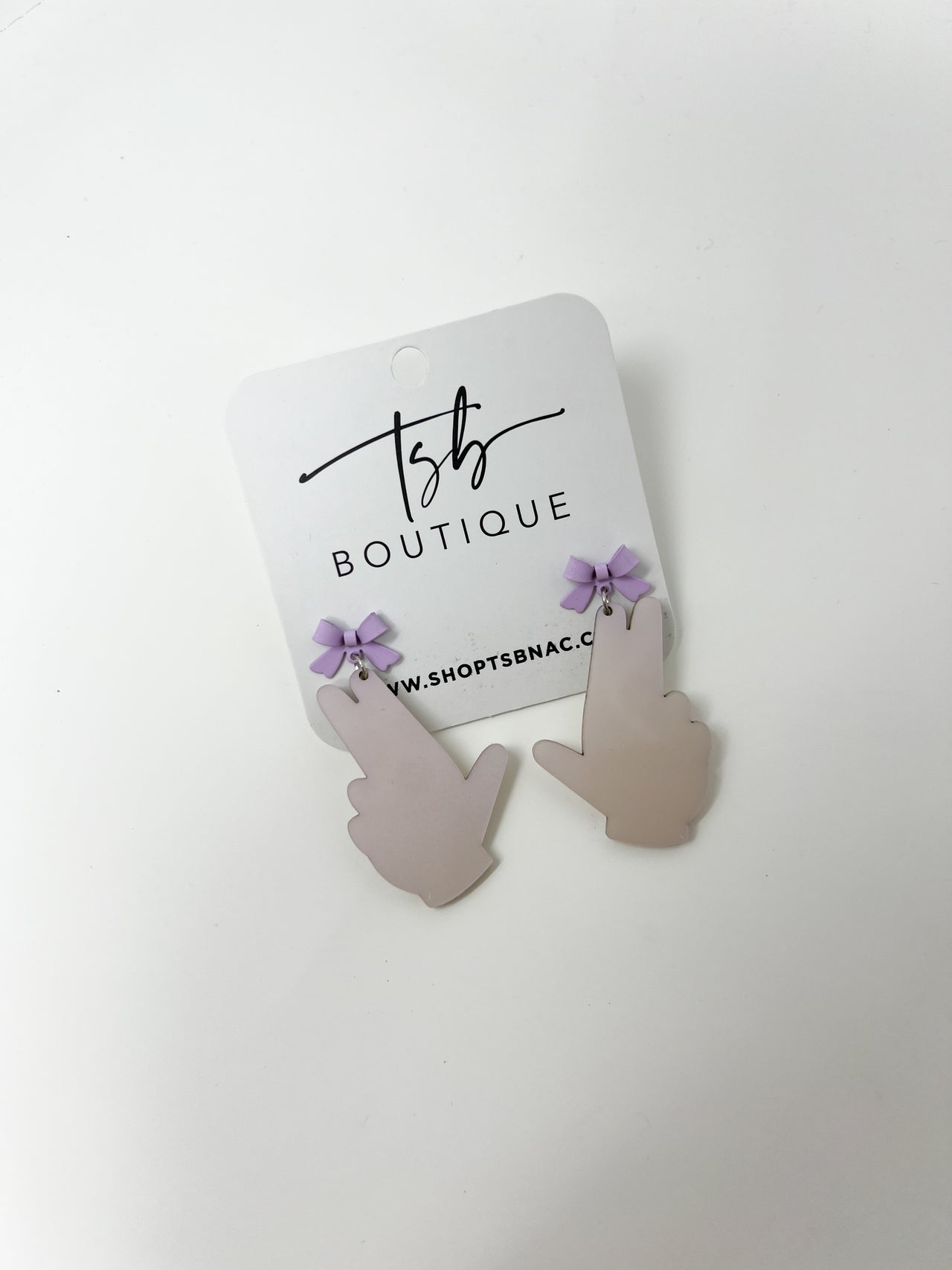Lavender Bow Axe'em Hand Earrings