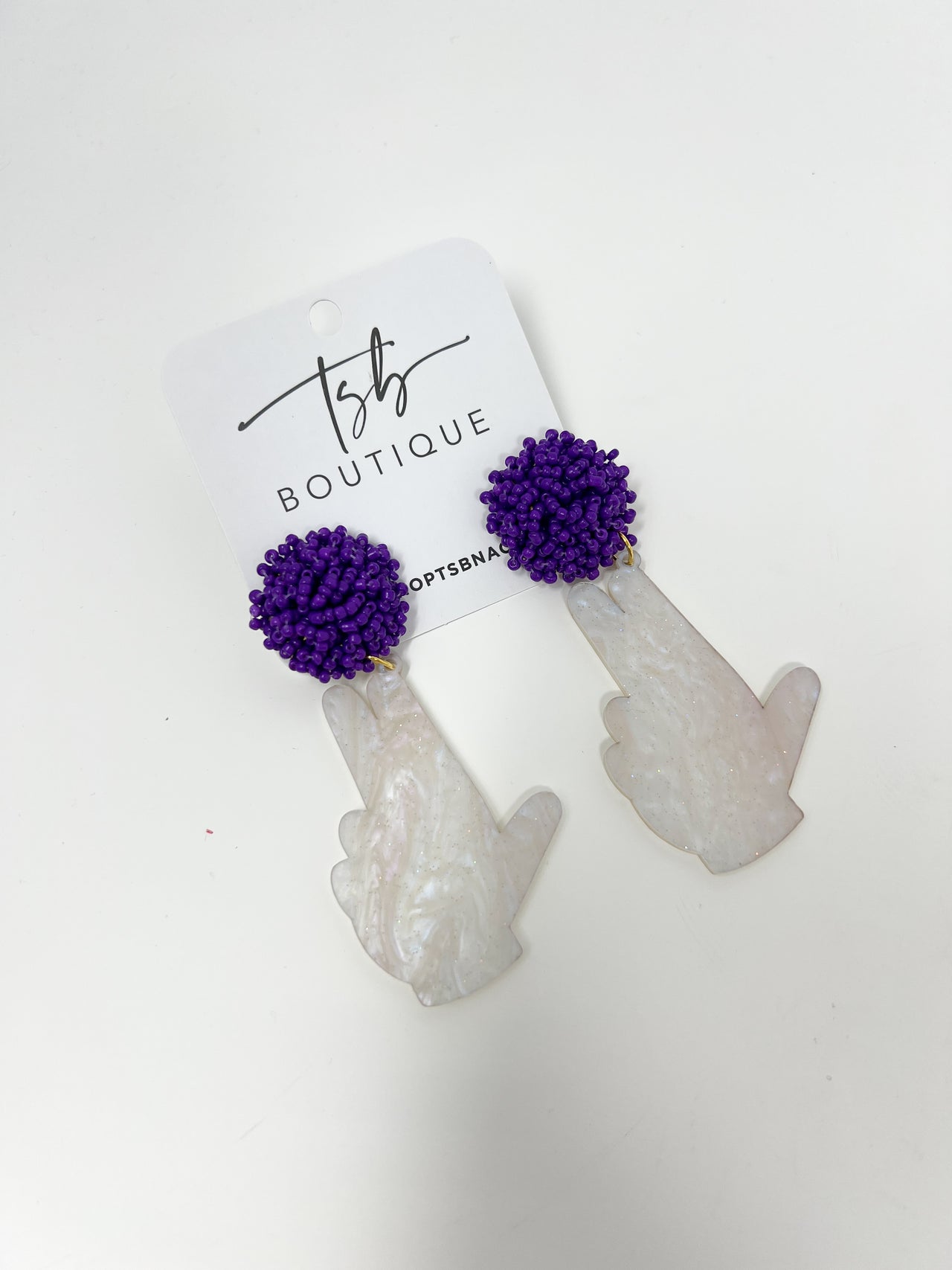 White Marble Axe'em Hand Earrings