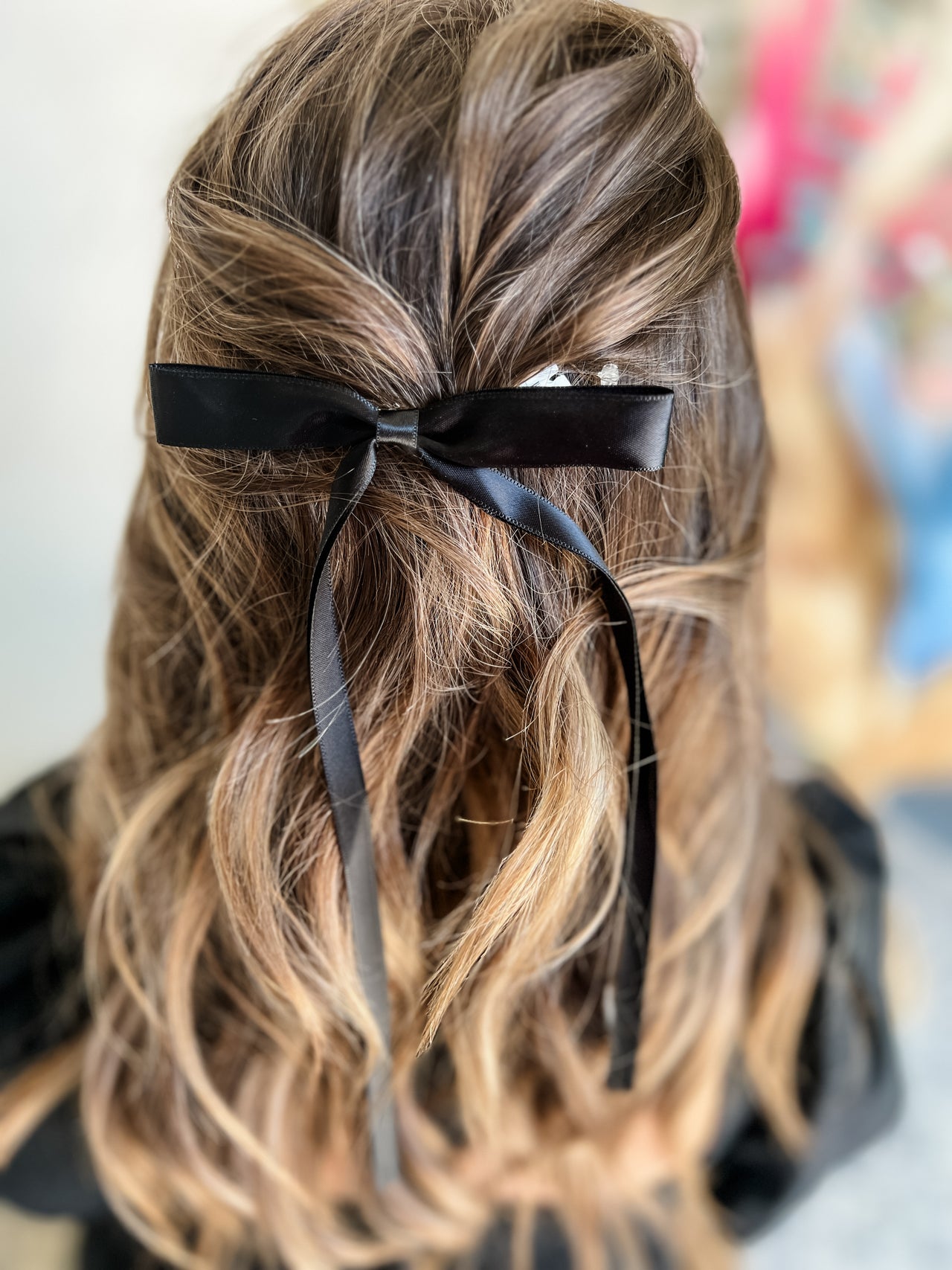 Gracie Long Bow Hair Clip- Black