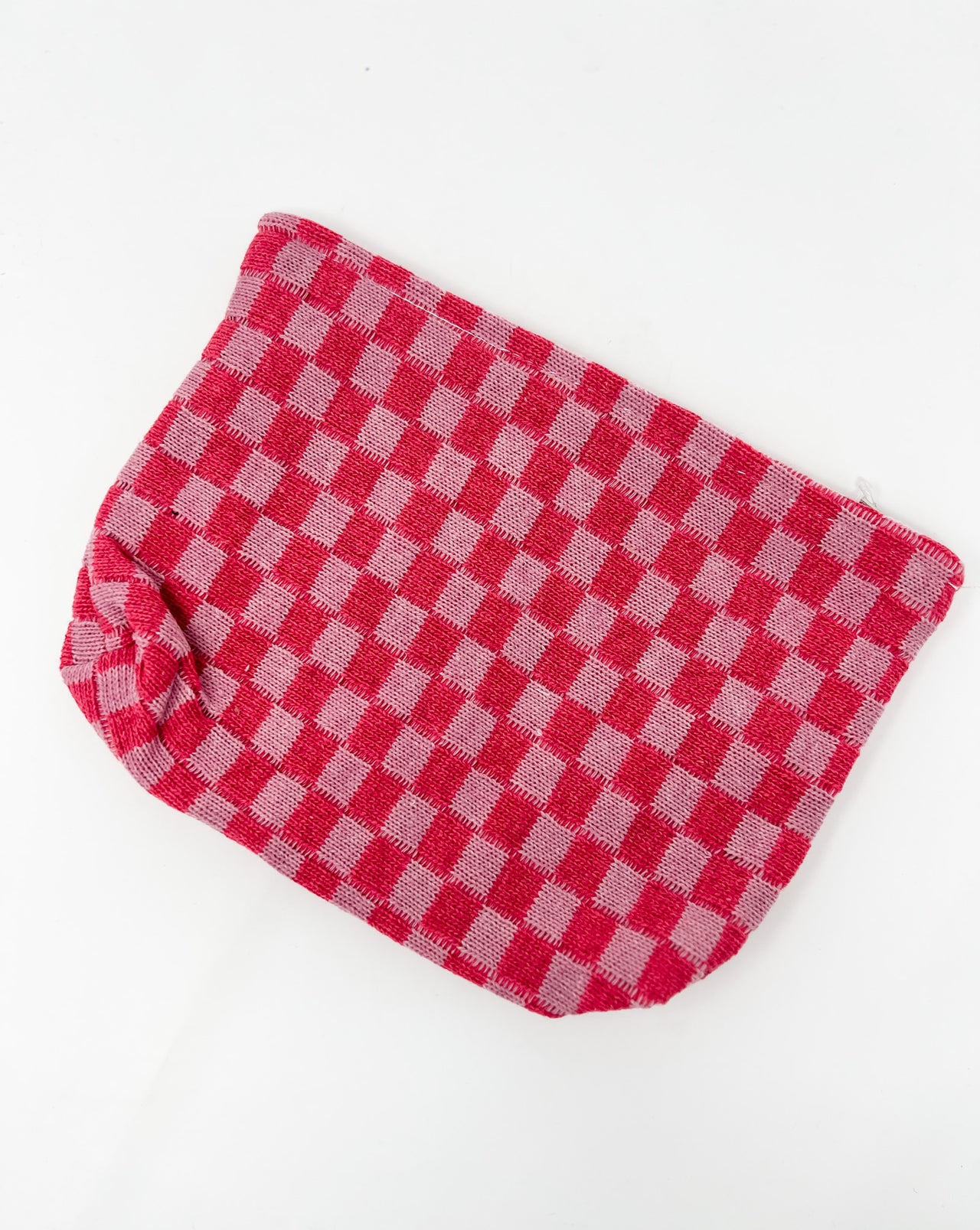 Pink Checkered Cosmetic Makeup Bag
