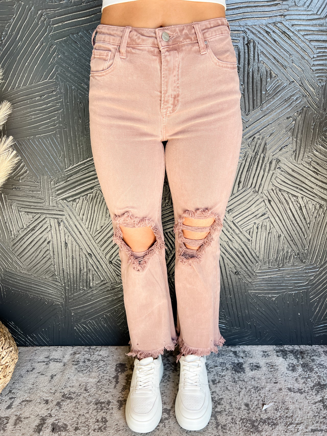 Can't Handle Me Distressed Jeans- Mauve