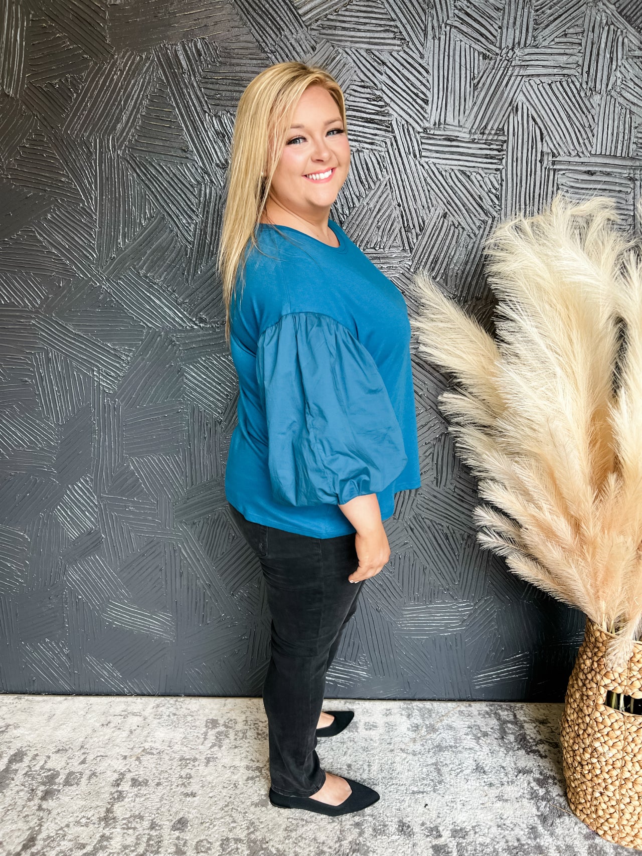 I Adore You Puff Sleeve Top- Teal Blue