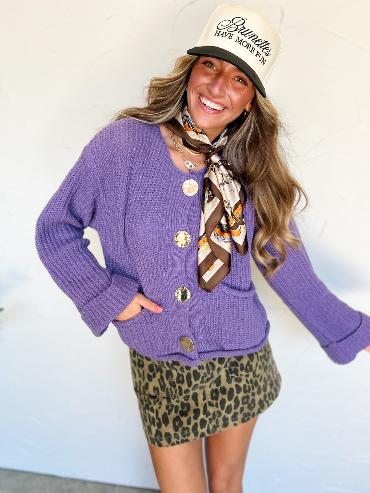 Don't Blink Gold Button Pocket Cardigan- Dusty Lavender