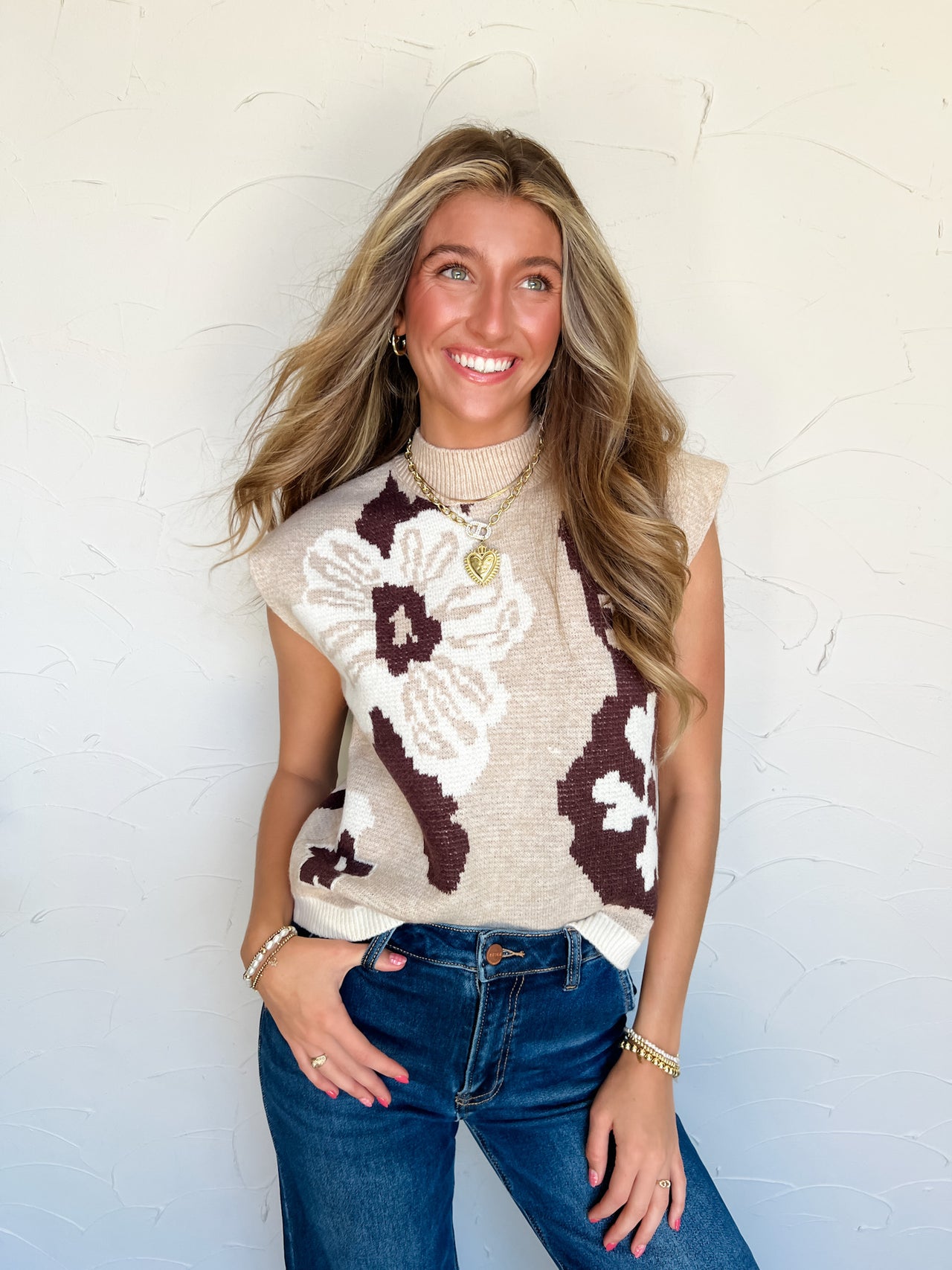 Vivid Bloom Scallop Hem Sweater- Oatmeal