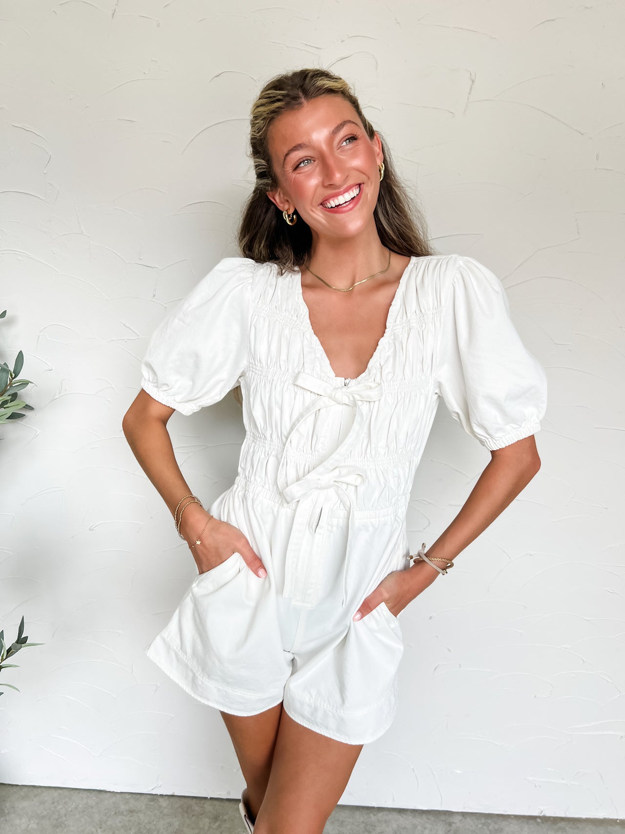 Love This Look Front Tie Denim Romper