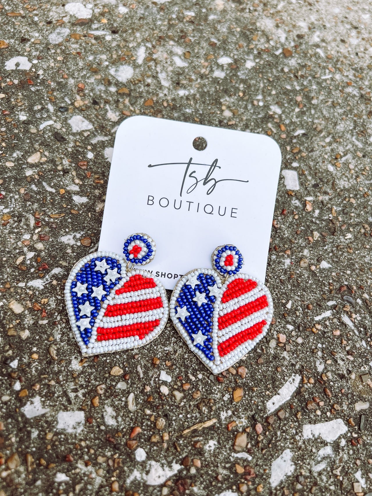 Half Heart American Flag Beaded Earrings