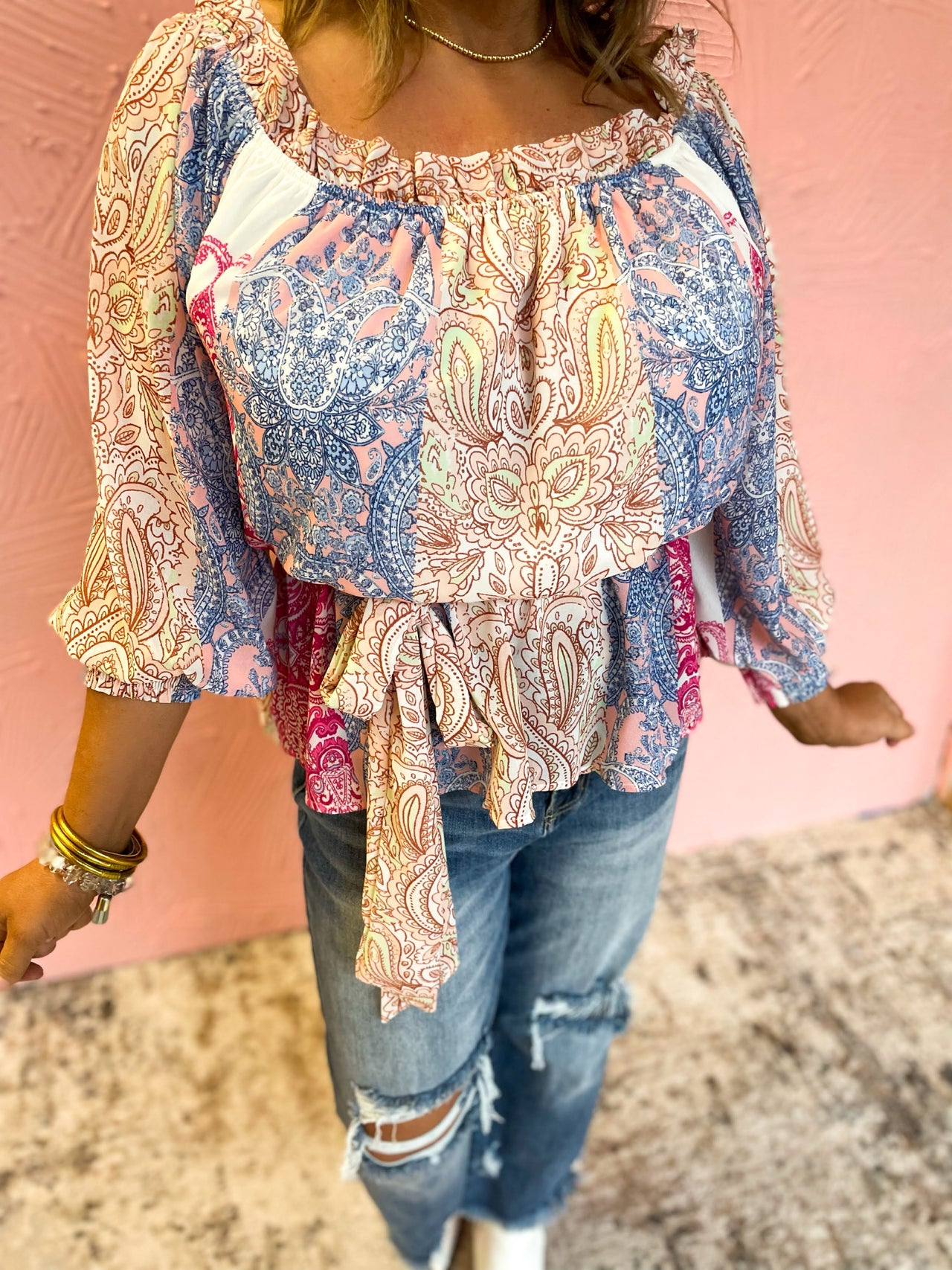 Glorious Day Paisley Off The Shoulder Top