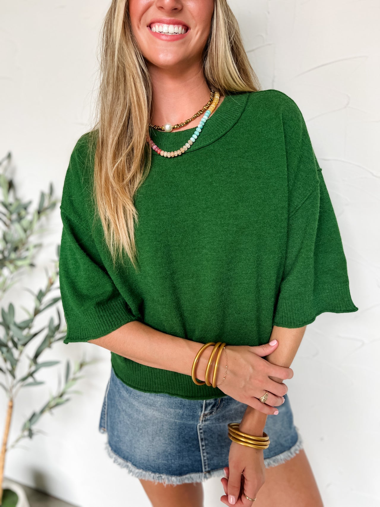 Keeping It Cute Solid Knit Sweater- Pine