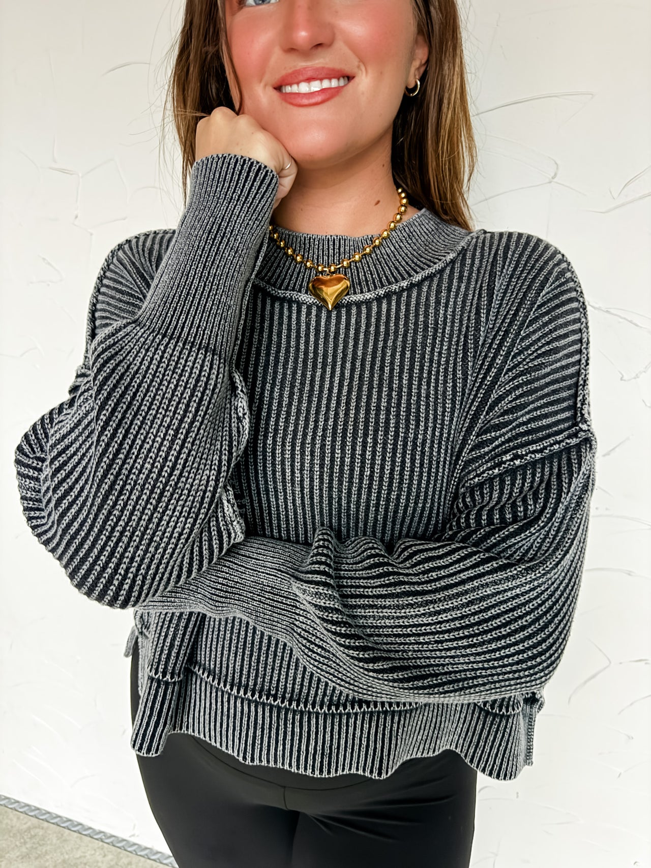 All About It Side Slit Cropped Sweater- Black