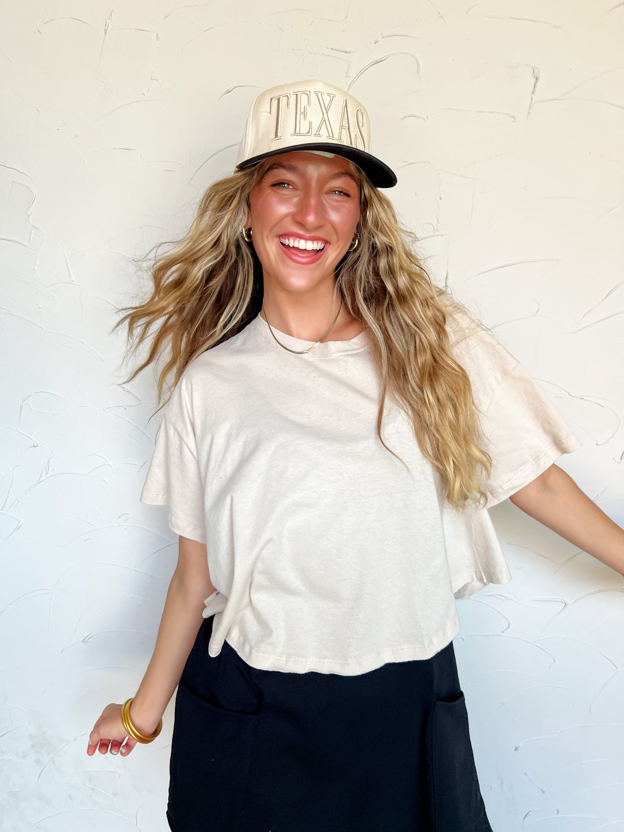 Look Before You Rounded Hem Top- Sand Beige