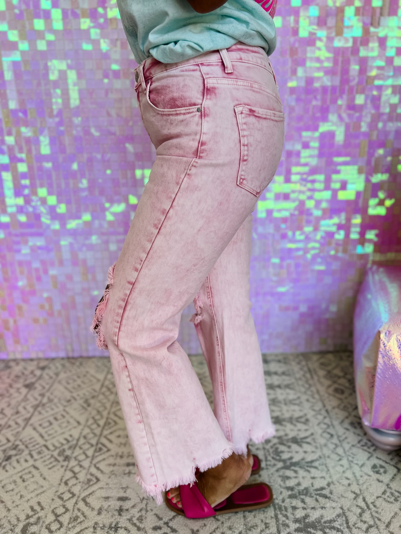 Can't Handle Me Distressed Jeans- Acid Pink