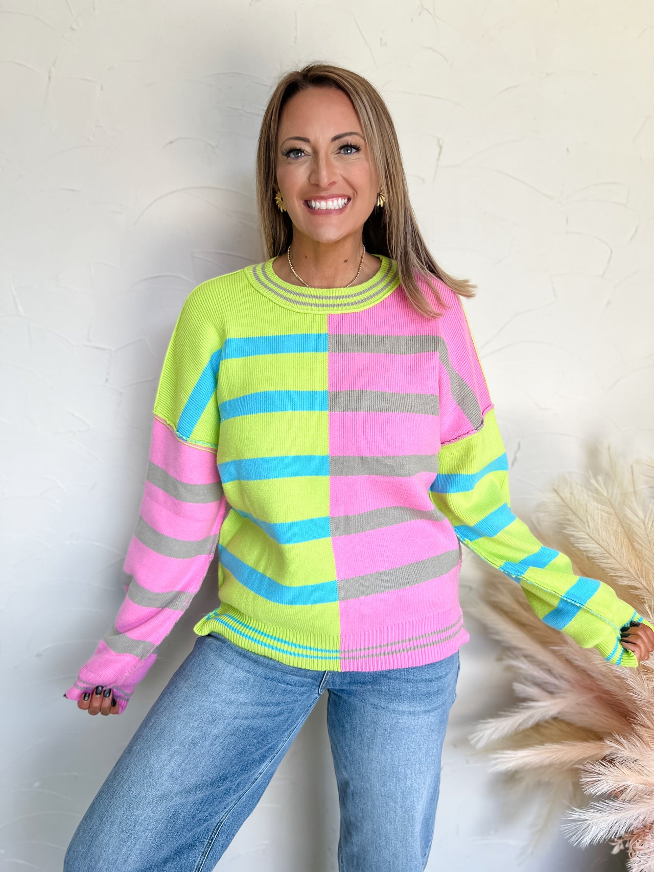 A Nice Attitude Color Block Oversized Stripe Sweater