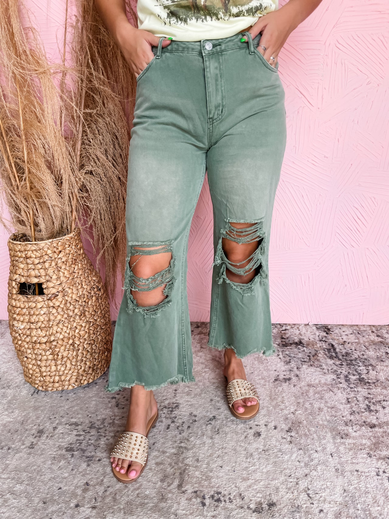 Time To Notice Vintage Pants- Ash Green