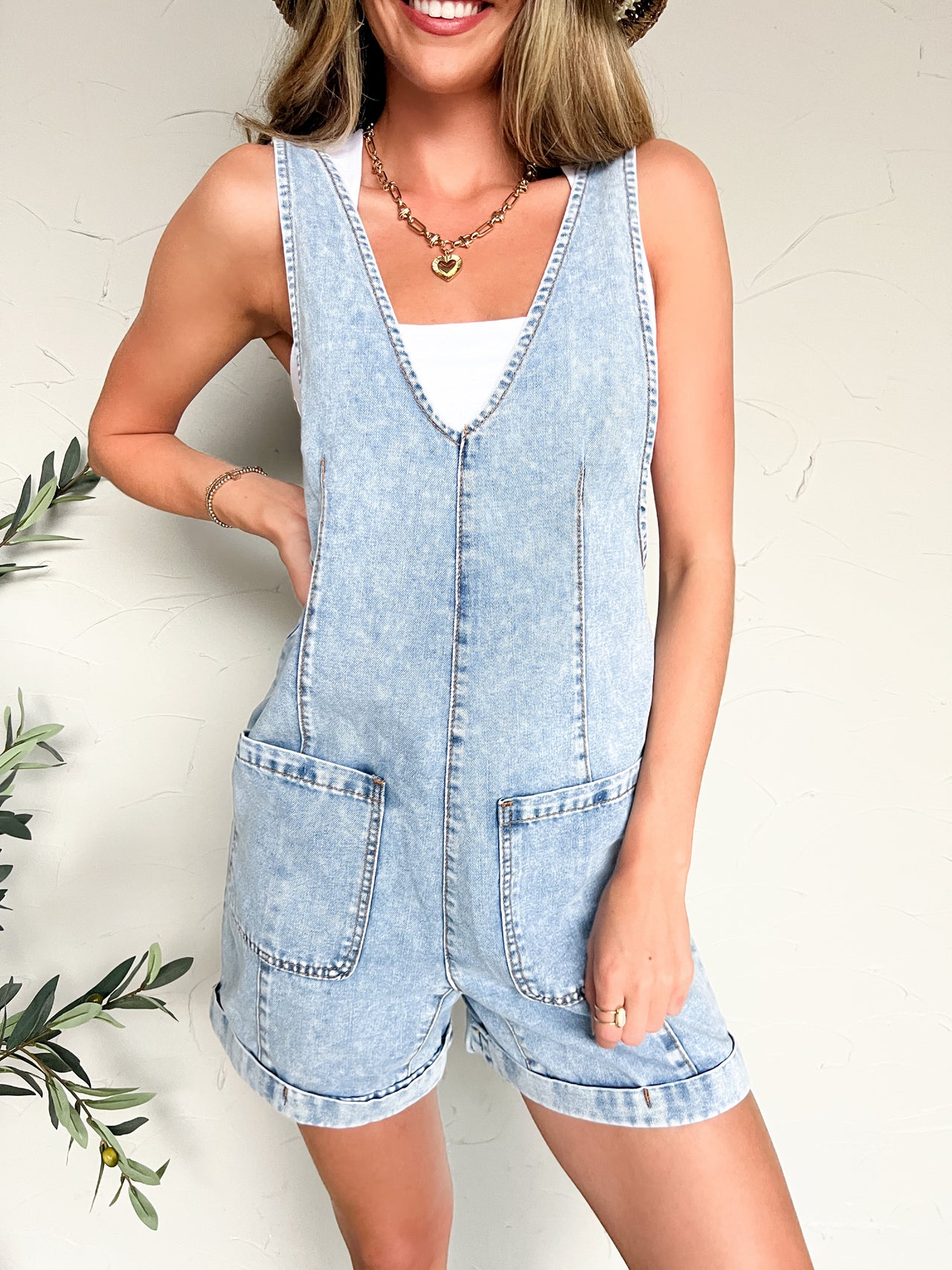 Endless Love Washed Denim Romper- Indigo