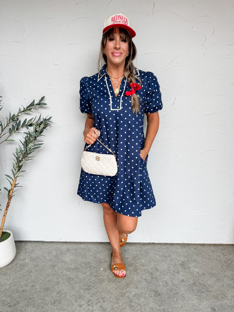 Free To Choose V Neck Puff Sleeve Dress