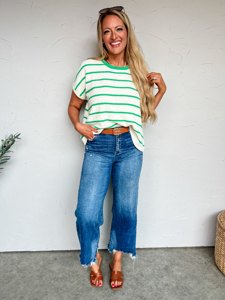 A Good Sign Striped Oversized Knit Top- Kelly Green