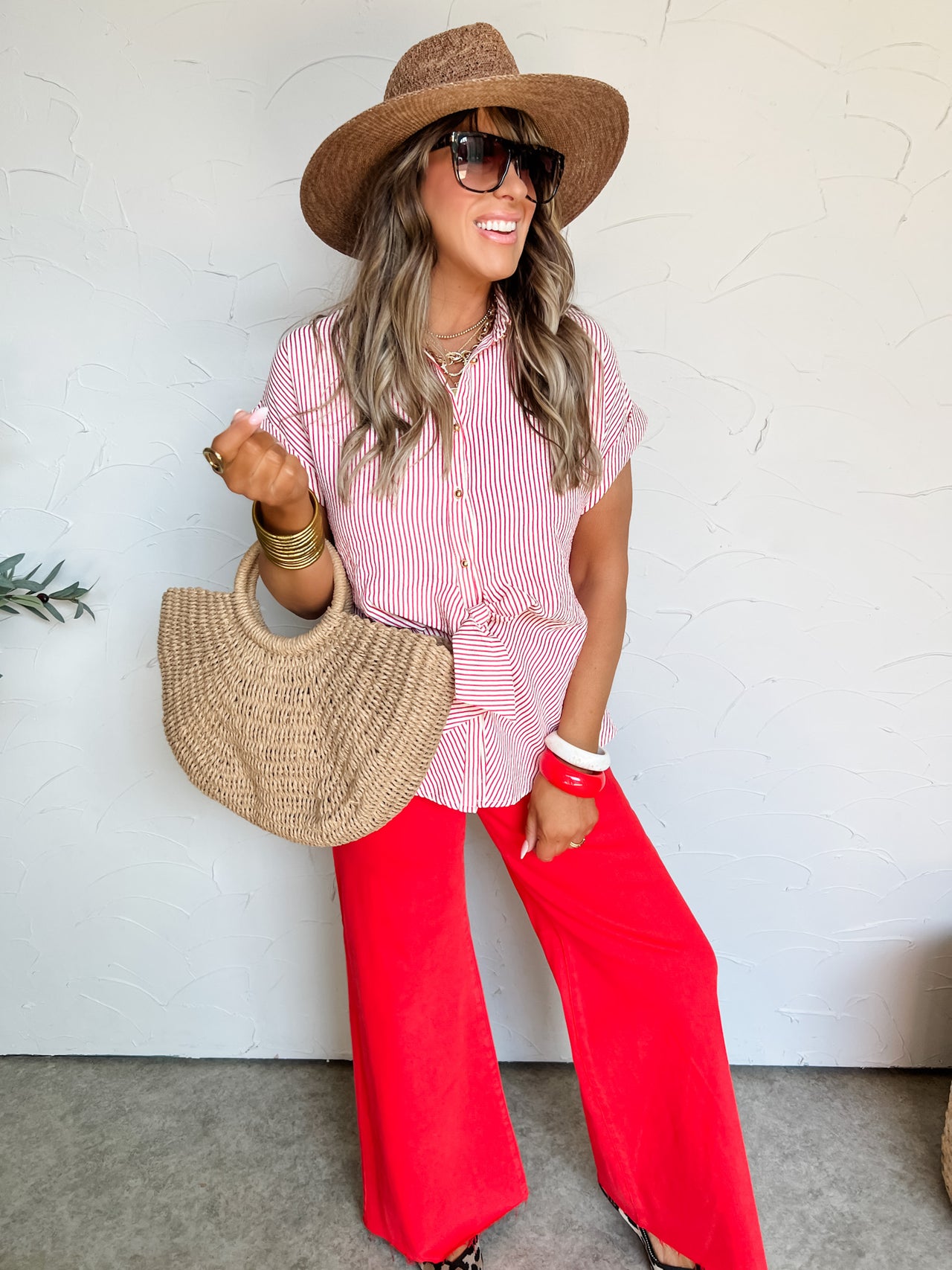 Never Too Late Red Tie Detail Top