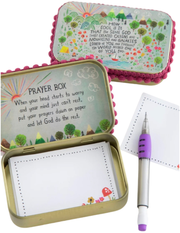 Prayer box with notepad, pen, and decorative lid