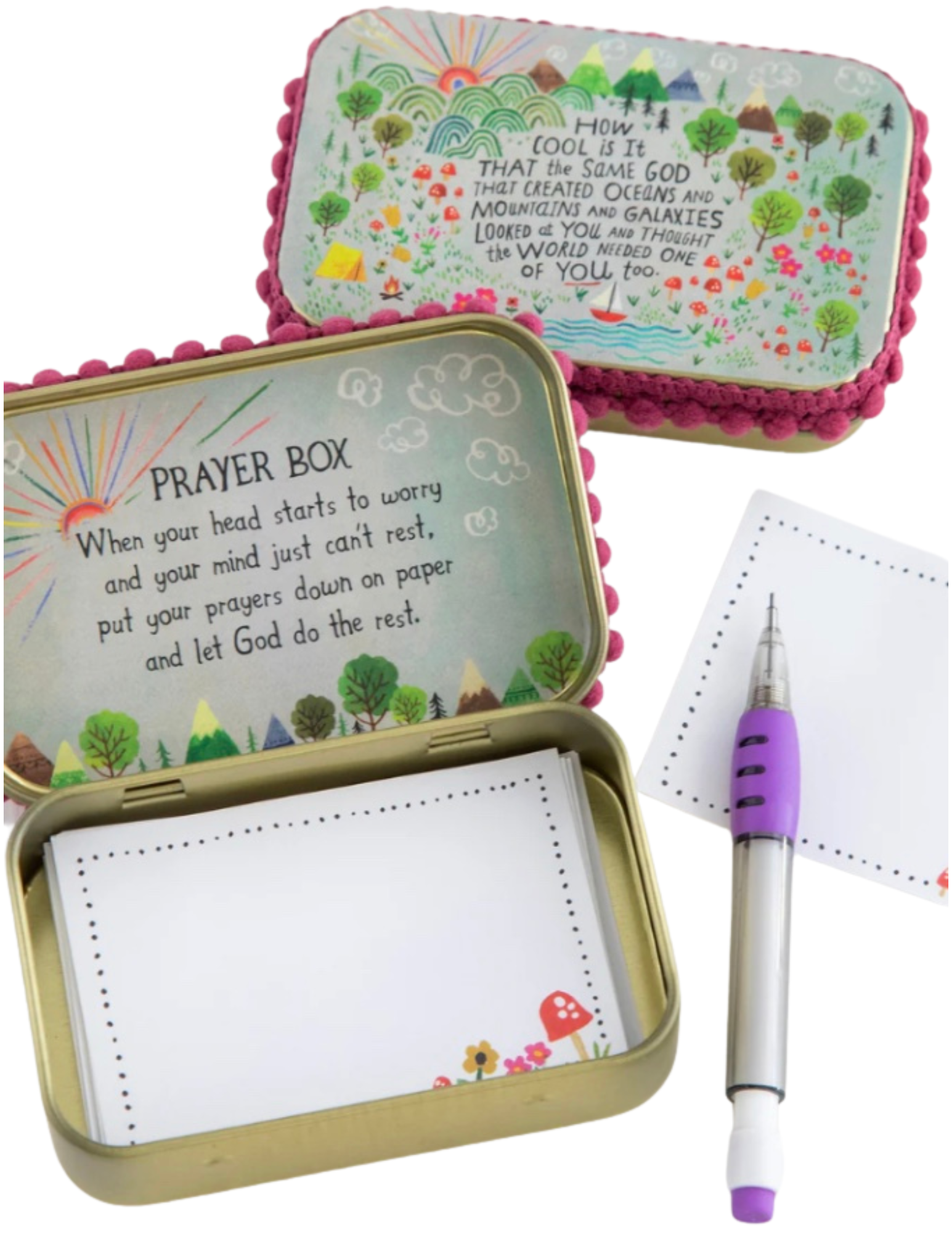 Prayer box with notepad, pen, and decorative lid